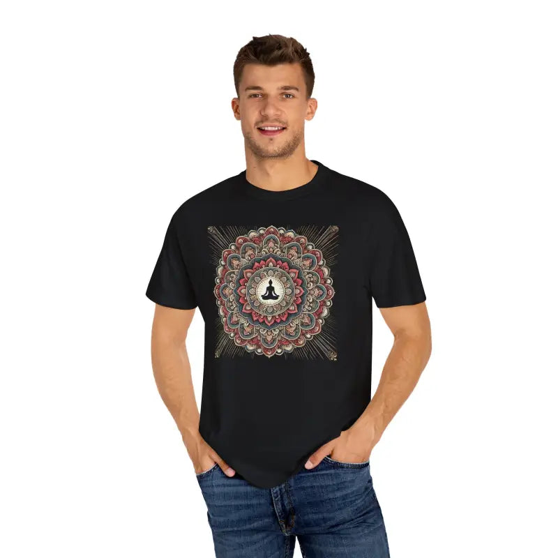 Chill Vibes Comfort Colors Tee: Person Meditating Inside Mandala - T-shirt