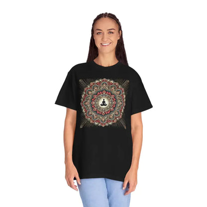 Chill Vibes Comfort Colors Tee: Person Meditating Inside Mandala - T-shirt