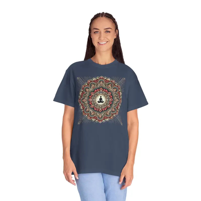 Chill Vibes Comfort Colors Tee: Person Meditating Inside Mandala - T-shirt