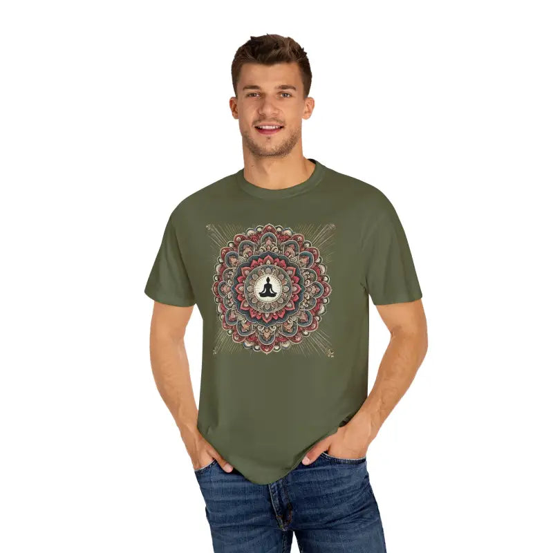 Chill Vibes Comfort Colors Tee: Person Meditating Inside Mandala - T-shirt