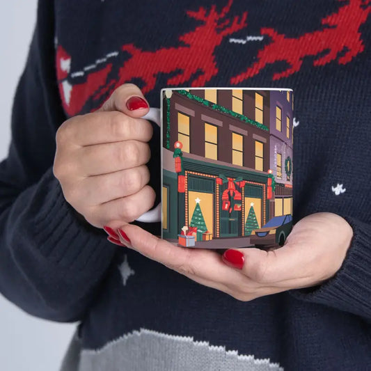 Festive Glow Ceramic Mug - Enjoy your Cuppa with Christmas Lights - 11oz