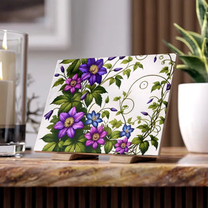 Home Decor - Purple Clematis Flowers Ceramic Photo Tile - Dipaliz