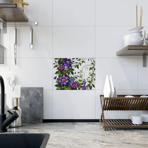 Home Decor - Purple Clematis Flowers Ceramic Photo Tile - Dipaliz