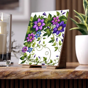 Home Decor - Purple Clematis Flowers Ceramic Photo Tile - Dipaliz