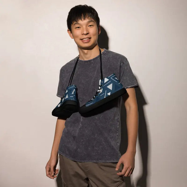 Abstract Blue Canvas Shoes Triangles Style Dipaliz - Black / 5 - Sneakers