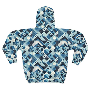 Abstract Blue Checkered Zip Hoodie – Unisex Style - Dipaliz - Hoodies