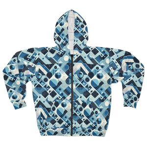 Abstract Blue Checkered Zip Hoodie – Unisex Style - Dipaliz - Hoodies
