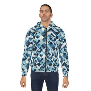 Abstract Blue Checkered Zip Hoodie – Unisex Style - Dipaliz - Hoodies