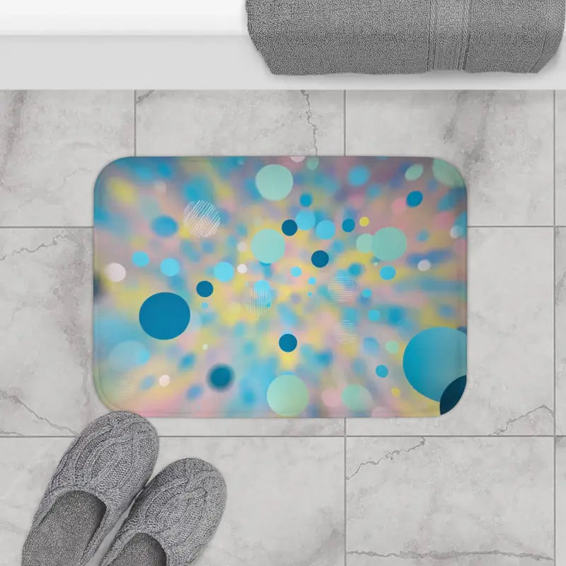 Dive Into Color: Abstract Blue Yellow Circles Bath Mat - 24’’ × 17’’ Home Decor