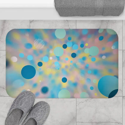 Dive Into Color: Abstract Blue Yellow Circles Bath Mat - 34’’ × 21’’ Home Decor