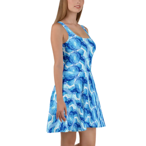 Dresses - Skater Dress - Abstract Capri Blue Pattern - Dipaliz