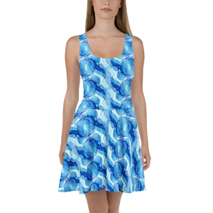 Dresses - Skater Dress - Abstract Capri Blue Pattern - Dipaliz Xs