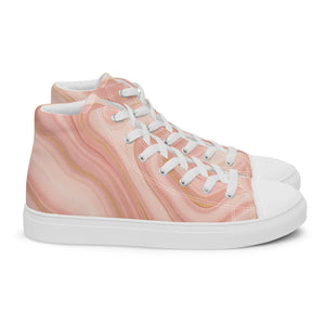 Abstract Coral Pink High Tops - Faux Leather Toe Cap - Dipaliz - Sneakers
