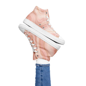 Abstract Coral Pink High Tops - Faux Leather Toe Cap - Dipaliz - Sneakers