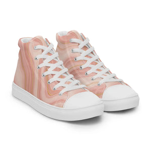 Abstract Coral Pink High Tops - Faux Leather Toe Cap - Dipaliz - Sneakers