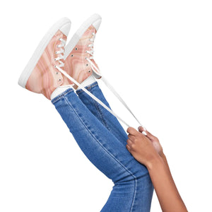 Abstract Coral Pink High Tops - Faux Leather Toe Cap - Dipaliz - Sneakers
