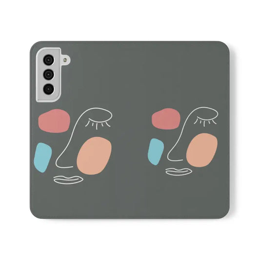 Abstract Face Art On Grey Flip Cases - Phone Case