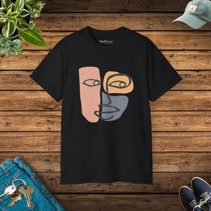 Ultra Cotton Tee Abstract Face Bold Women’s Fashion Top - Dipaliz - Black / s - Clothing Tops