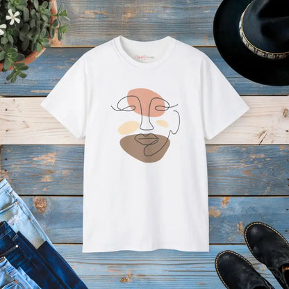 Unisex Ultra Cotton Tee with Bold Abstract Face Art - White / s T-shirt