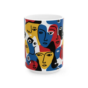 Abstract Faces Ceramic Mug - Modern Art Coffee Cup - Dipaliz - 15oz - Mugs