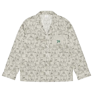 Abstract Faces Long Sleeve Pajama Top with Chest Pocket - Dipaliz - Clothing Tops