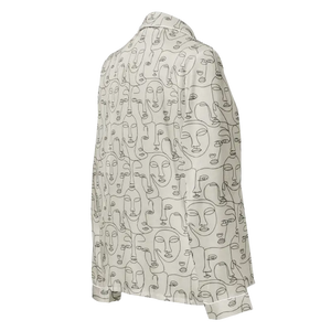 Abstract Faces Long Sleeve Pajama Top with Chest Pocket - Dipaliz - Clothing Tops