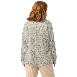 Abstract Faces Long Sleeve Pajama Top with Chest Pocket - Dipaliz - Clothing Tops