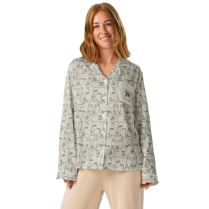 Abstract Faces Long Sleeve Pajama Top with Chest Pocket - Dipaliz - Clothing Tops