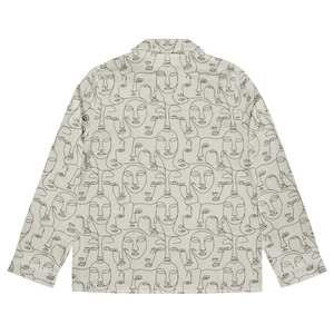 Abstract Faces Long Sleeve Pajama Top with Chest Pocket - Dipaliz - Clothing Tops