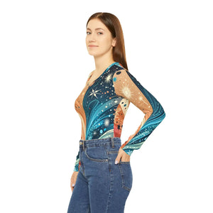 Split Galaxy Cosmic Pattern Women’s Long Sleeve V-neck Shirt (aop) - T-shirts - Xs