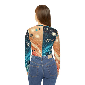 Split Galaxy Cosmic Pattern Women’s Long Sleeve V-neck Shirt (aop) - T-shirts - Xs