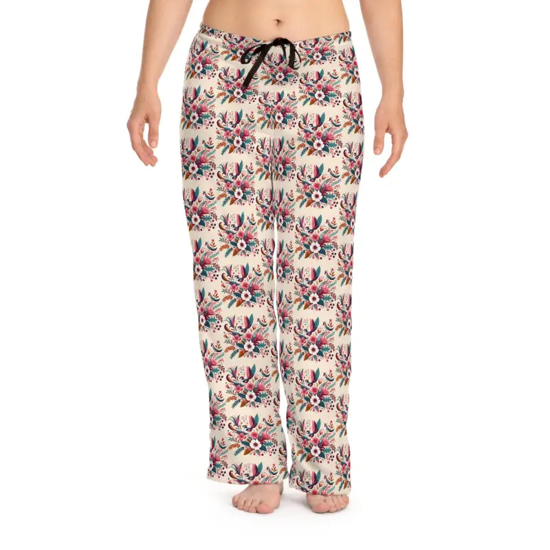 Chic Pajama Pants with Abstract Floral Pattern for Women - Xs / White Stitching Pajamas