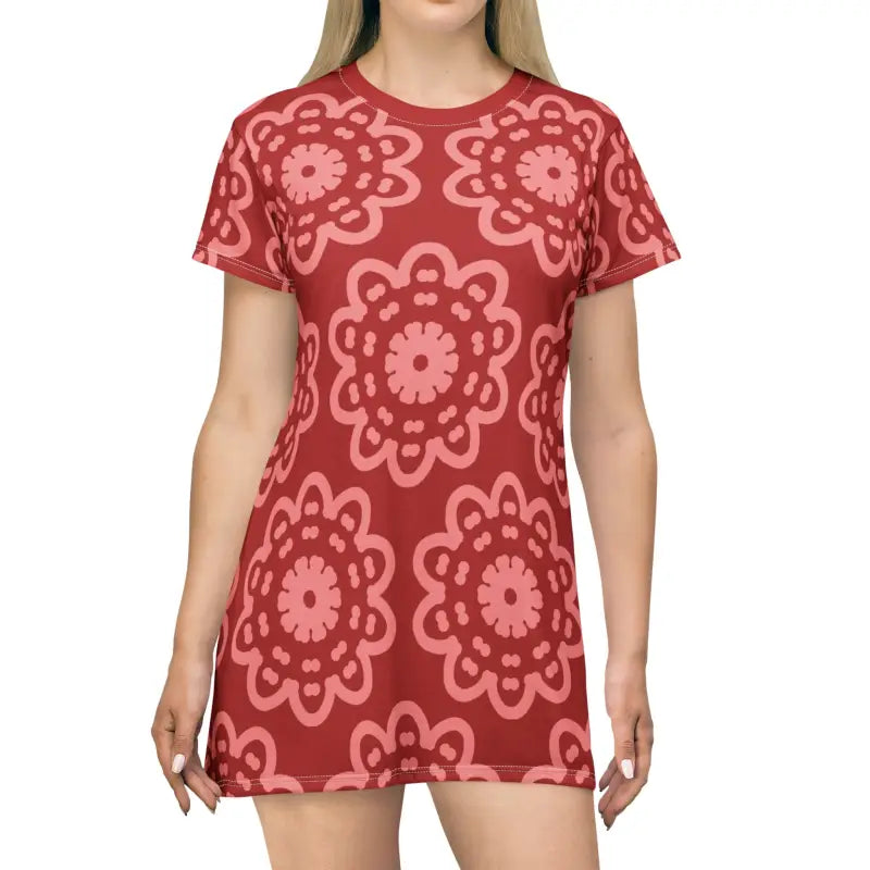 Turn Heads with Abstract Floral T-shirt Dress - Xs All Over Prints