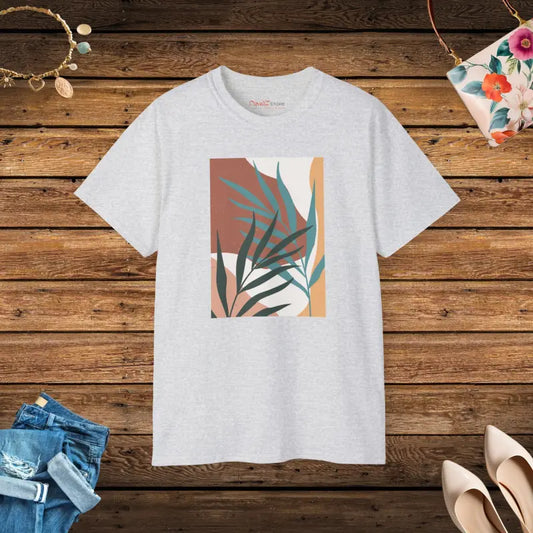 Unisex Ultra Cotton Tee with Abstract Foliage Style - Ash / s T-shirt