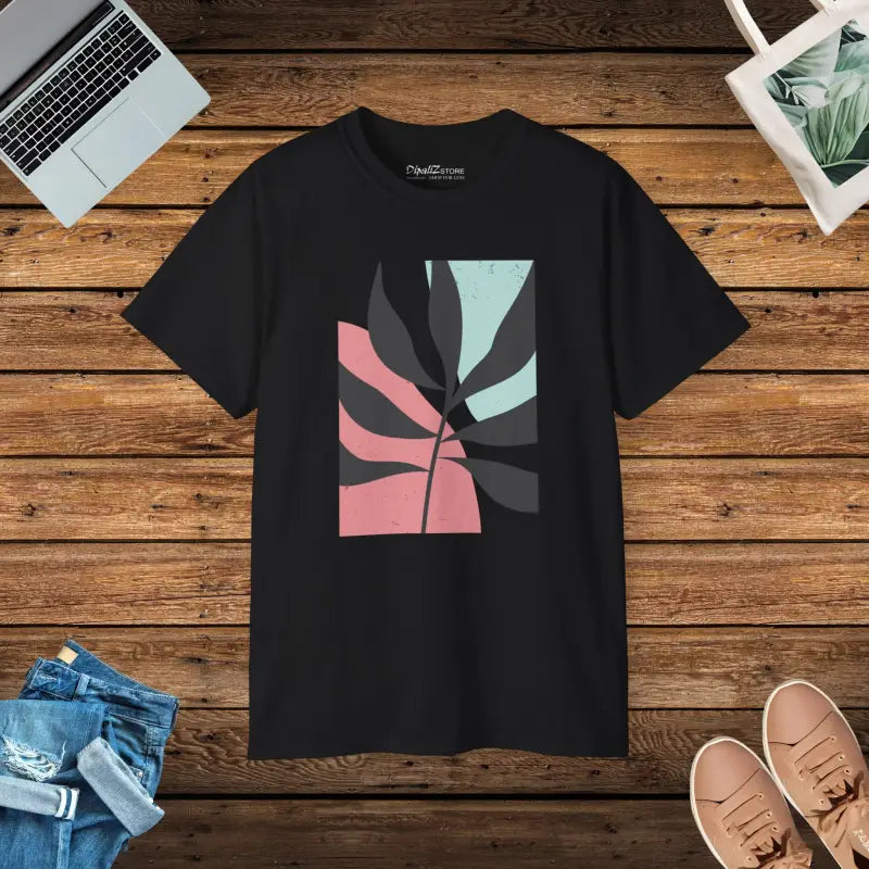 Unisex Ultra Cotton Tee - Vibrant Abstract Foliage Design - Black / s T-shirt