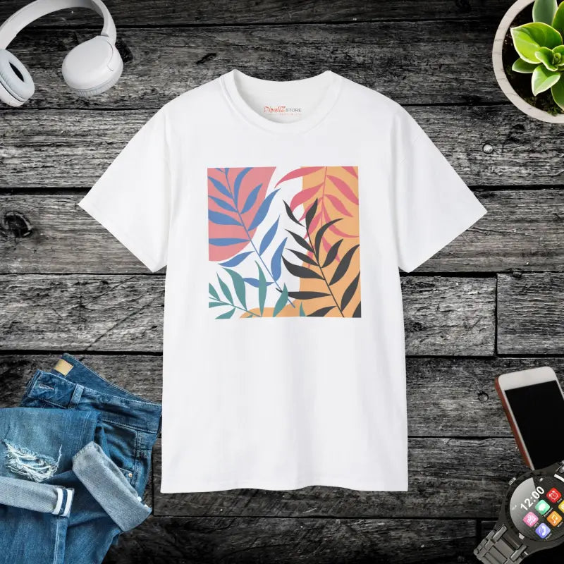 Rock the Foliage: Ultra Cotton Tee with Artistic Leaves! - White / s T-shirt