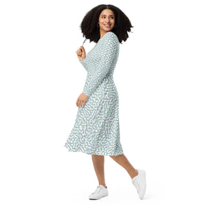 Long Sleeve Midi Dress – Teal Abstract Jersey - Dipaliz - Dresses - Xs