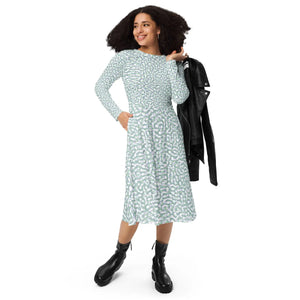 Long Sleeve Midi Dress – Teal Abstract Jersey - Dipaliz - Dresses - Xs