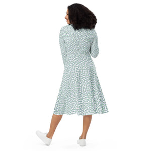 Long Sleeve Midi Dress – Teal Abstract Jersey - Dipaliz - Dresses - Xs