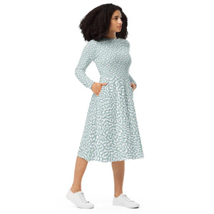 Long Sleeve Midi Dress – Teal Abstract Jersey - Dipaliz - Dresses - Xs