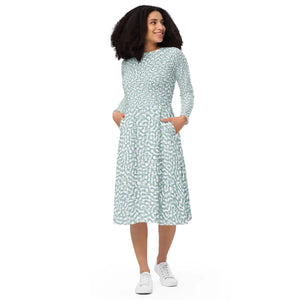 Long Sleeve Midi Dress – Teal Abstract Jersey - Dipaliz - Dresses - Xs