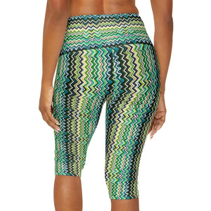 Abstract Green Yoga Capri Leggings - Flex Fit - Dipaliz