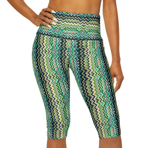 Abstract Green Yoga Capri Leggings - Flex Fit - Dipaliz
