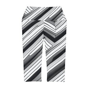 Abstract Yoga Capri Leggings - Black Striped Activewear - Dipaliz