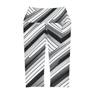 Abstract Yoga Capri Leggings - Black Striped Activewear - Dipaliz
