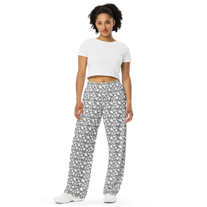 Pants - Wide Leg Grey White Abstract Pattern - Dipaliz