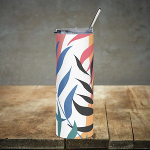 Skinny Matte Tumbler 20oz Abstract Leaves Screw-on Slide Lid Dipaliz - White / Tumblers