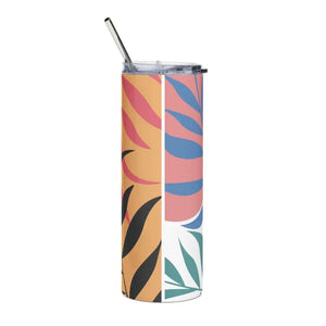 Mug - Skinny Matte Tumbler 20oz Stainless Steel Abstract Leaves Dipaliz White