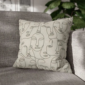 Abstract Line Art Faces Pillow Cover - Modern Neutral - Dipaliz - Throw Pillows