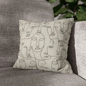 Abstract Line Art Faces Pillow Cover - Modern Neutral - Dipaliz - 14’’ × - Throw Pillows